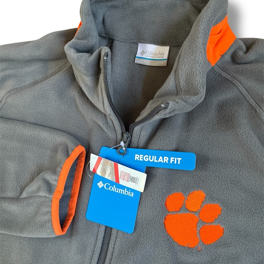 New Columbia Clemson Tigers Fleece Jacket Mens L Reg Gray Orange Paw Logo‎